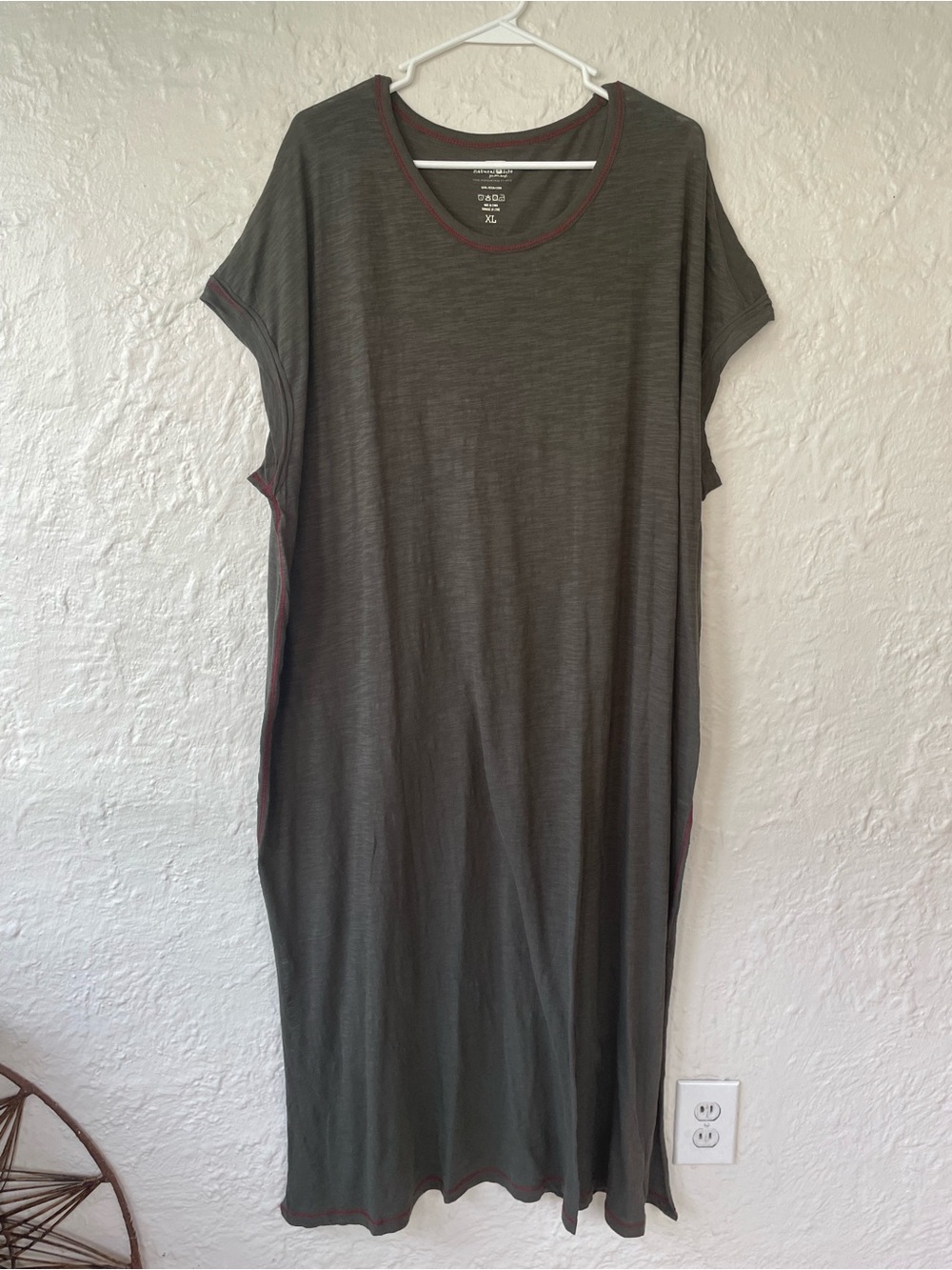 Natural Life brown / tan short sleeve scoop neck cotton maxi shirt dress; XXL - Picture 1 of 5